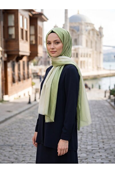 Vissona %100 Saf İpek Şal İnce Saten Vual Dokuma Degrade Desenli 90x210 Şal