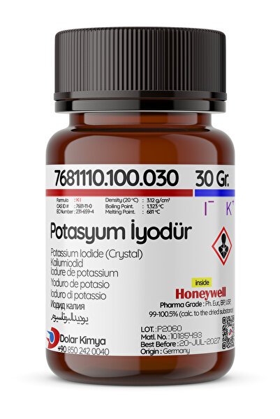 Dolar Kimya Potasyum iyodür (Potassium Iodide, Extra Saf >=98,5 %) | 30 Gram