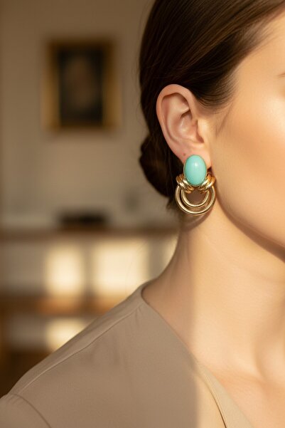 STİL İNCİSİ Style Pearl/Xi̇p Series Turquoise Round Hoop Earrings