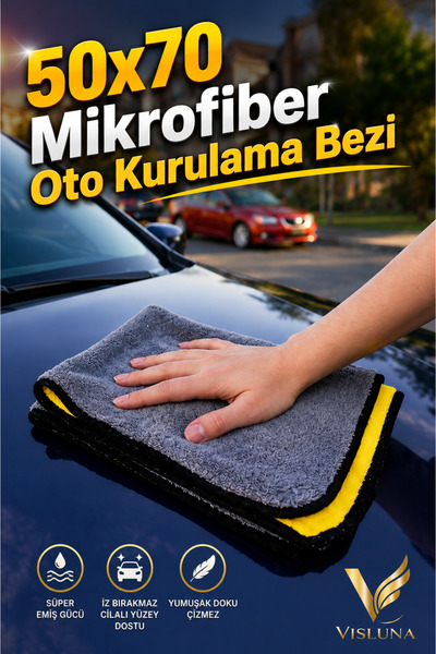 VİSLUNA (50x70) Lavetă din microfibră pentru uscarea mașinii, cu două fețe, s...
