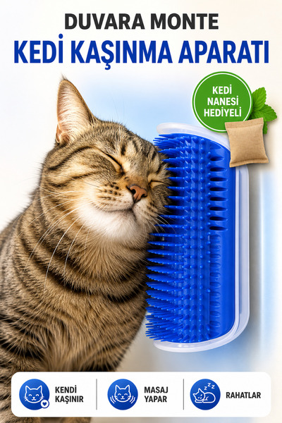 Arvital Duvara Monte Kedi Kaşınma Aparatı ve Masaj Fırçası, Kedi Nanesi Hediyeli