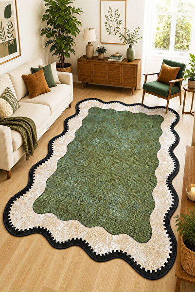Chilai Home NEHO Shape Green Makinede Yıkanabilir Kaymaz Taban Leke Tutmaz Di...