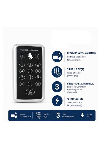 SARKEY SR-204 EM Max Kartlı ve Şifreli Geçiş Sistemi Proximity RFID Kart Okuy...