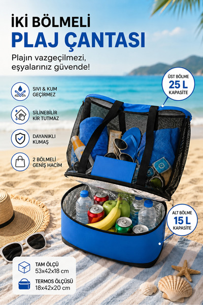 baffhome Plaj Çantası Piknik Çanta Serin Tutucu Fileli Kadın Deniz Çantaları ...