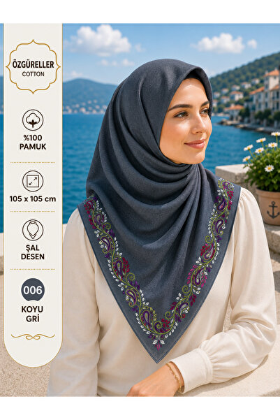 ÖZGÜRELLER Özgüreller, 105x105 cm Etnik İçi Boş Desen Yazma,%100 Pamuklu Hedi...