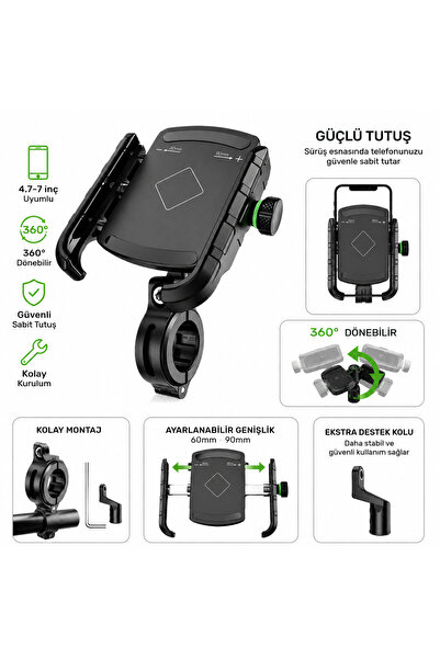 XİRA Motosiklet Bisiklet Telefon Tutucu Gidon Ve Ayna Bağlantılı Motor Tutaca...