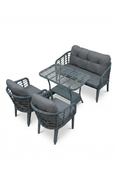 Tu Tienda KARTEPE GALVANİZ BORU 2 1 1 SEHPA(60*90) RATTAN BAHÇE BALKON TAKIMI,GRİ RATTAN/GRİ KUMAŞ