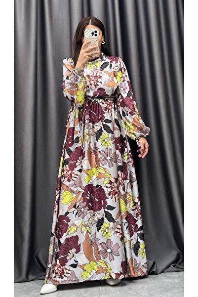 NİSUM MODA Σατέν Φόρεμα Hijab με Floral σχέδιο