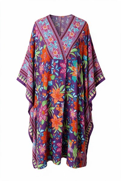Su Koleksiyon Phuket Flower-Patterned Viscose Kaftan Dress