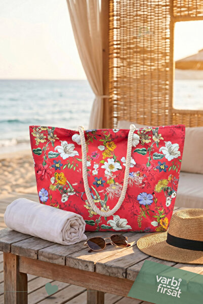 Varbifırsat Tote Plaj Çantası, Fermuarlı Büyük Boy Alışveriş ve Günlük Omuz Çantası 50x30 cm
