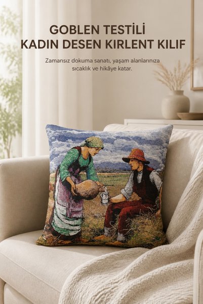 KIRLENT EV Goblen Testili Kadın Desen Kırlent Kılıf