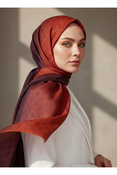 Vissona %57 İPEK %43 PAMUK Degrade Desenli Taba Renkli Şal - 70x190 Dikiş Tip...