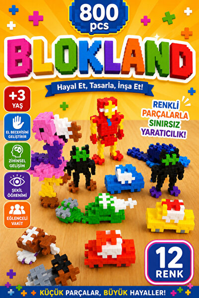 Lemut Blockland 800 Parça ( KUTUSUZ ) pixel Yaratıcı tasarım yapı inşaa eğiti...