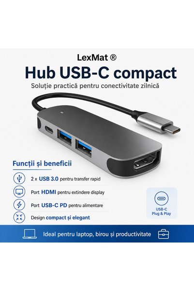 LexMat Docking station 4 in 1 USB C Hub 4 in 1 Adaptor Multiport, Statie andocare 4 in 1