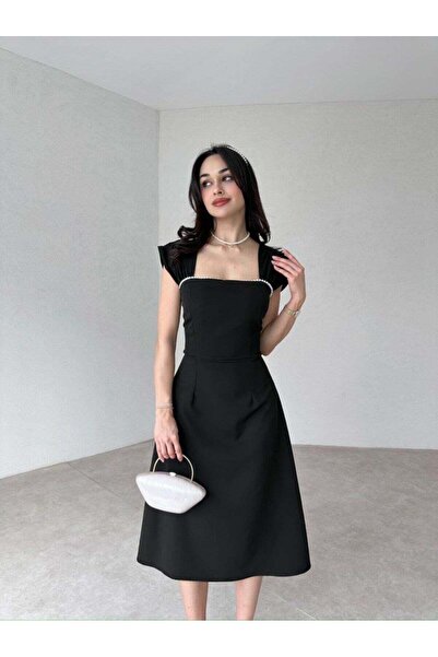 MODA DURAĞI Sıralı İncili Midi Elbise