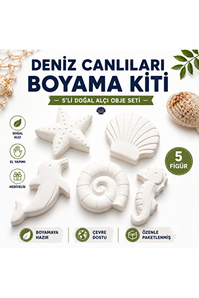 Aurocode Deniz Canlıları Alçı Boyama Kiti - 5'li El Yapımı Taş Obje Aktivite ...