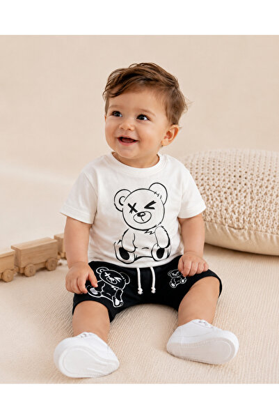 KuensKids Çocuk 2'Li Takım Panda Baskılı T-Shirt ve Baskılı Şort