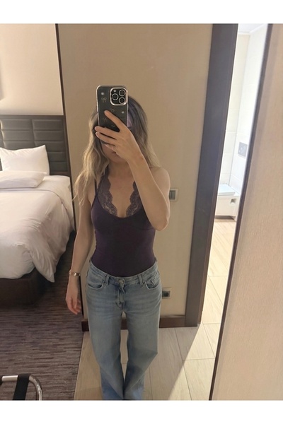 louyan fashion Kadın Dantelli İp Askılı Zıbınlı Atlet Body