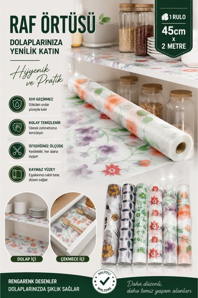 VENON 1 ROLĂ ❤️ Total 2 Mt x 45 Cm ❤️ Husă pentru rafturi cu model, husă pentru dulap de bucătărie, rezistentă la lichide ❤️ Organizare sertare