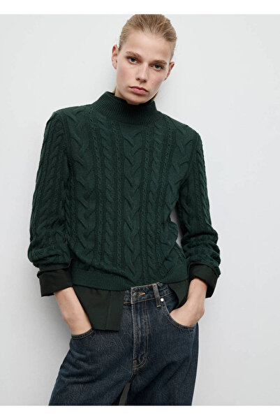 MANGO Woman Gestrickter Pullover mit Perkins-Kragen und Muster