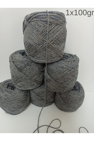 İPEK YÜN İPLİK DÜNYASI Bambu Koton Örgü İpi (Gri, Lacivert/Gümüş Sim) 100gr