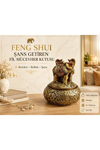 e-life shop Feng Shui Şans Getiren Fil Biblo Mücevher Kutusu 12 cm Dekoratif ...