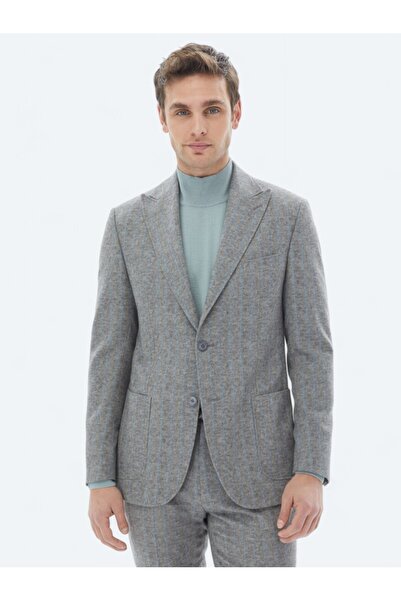 Kip Gray Striped Modern Fit Wool Blended Suit
