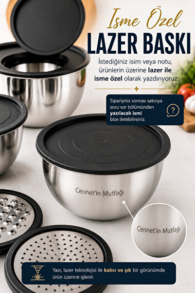 srç mutfak 9 PARÇA RENDELİ KARIŞTIRMA & SAKLAMA KABI ÇELİK 16-20-24 CM İSTEĞE...