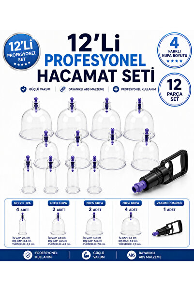 Hacamatik 13 Parça Vakumlu Hacamat Kupa Bardak Çekme Seti -Selülit Ve Çatlak Giderici Masaj -Hacamat Malzemesi