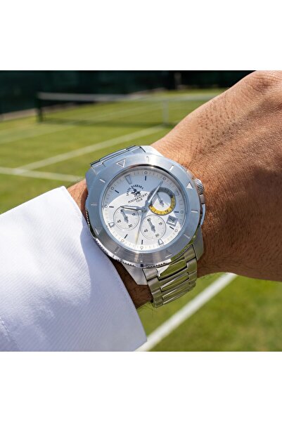 Santa Barbara Polo & Racquet Club ساعة ليجند الفضية المصنوعة من الفولاذ المقا...