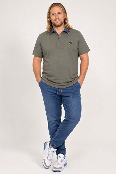 Starbattal Tricou cu guler polo din denim de marime mare 23420 KHAKI