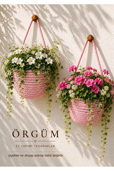 EGE ÖRGÜM Saksılık Mini Dekoratif Sepet 2'li Mini Çiçeklik 12x10 Cm(BİTKİLER ...