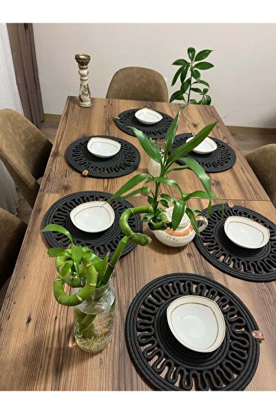 Namteks 6 قطع 33x33 جوت، خدمة أمريكية، مفرش طاولة، هدية زينة، مع حصى حصى