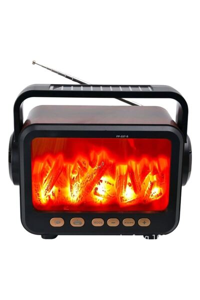 Sezy Solar Panelli Şömine Nostaljik Görünümlü Bluetooth Hoparlör ve Fenerli M...