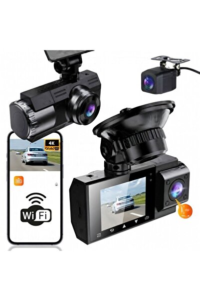Sezy 4K 2.5" Ekran Wifili 3 Kameralı Araç Kamerası Geri Görüş Kameralı Gece G...