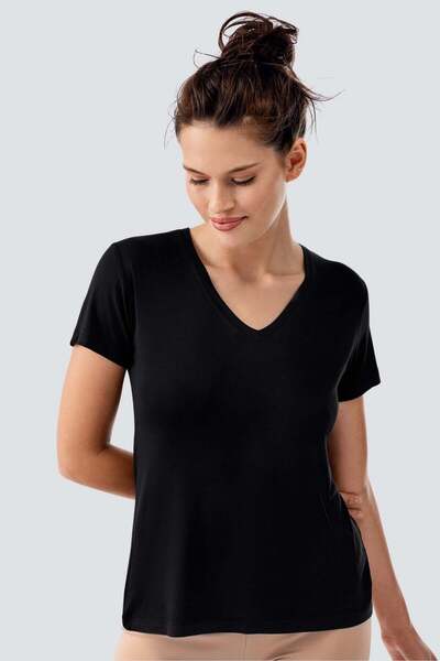 Brix Tricou de damă din viscoză cu decolteu în V, negru