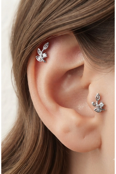 kurukafagift Xuping Piercing Yaprak Figürlü Zirkon Taşlı Helix Tragus