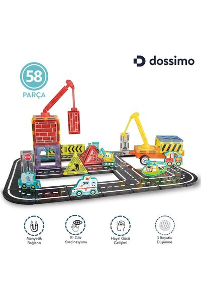 Dossimo Şantiye Figürlü - Çocuklar İçin Renkli 3 Boyutlu Mıknatıslı 58 Parça ...