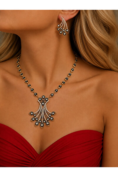 FUYA JEWELLERY Zirkon Taşlı Kolye, Küpe Set