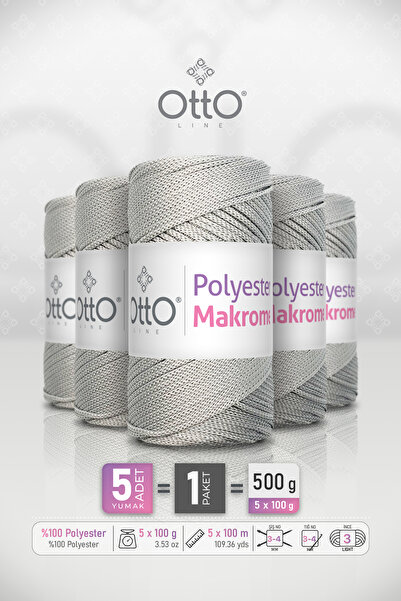 Otto Polyester Macrame - Light Gray - 5-Pack - 2Mm/100Gr/100M - Supla, Access...