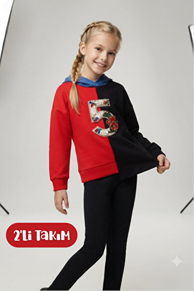 Hilal Akıncı Kids Момичешки комплект от 2 части: цветен суичър на пачуърк и клин