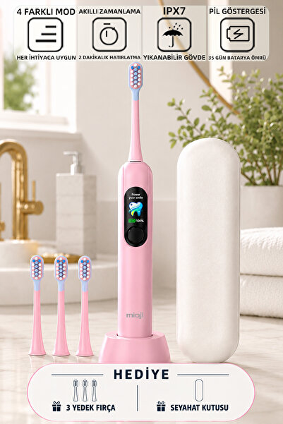 Mioji Oral B8 Care Şarj Edilebilir Diş Fırçası Pembe + 3 Yedek Başlık ve Taşı...