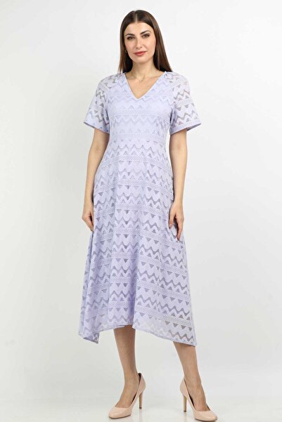 mica Women's Short Sleeve Waist-Defined Midi Dress with Cut-Outs