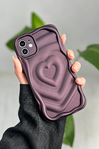 Go Aksesuar Apple Iphone 11 Uyumlu 3D Mat Kabartma Kalp Desenli Darbe Önleyic...