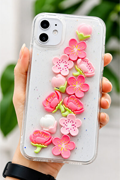 Go Aksesuar Iphone 11 Uyumlu OYUNCAK PEMBE ÇİÇEK Tasarımlı Esnek Silikon Kılıf