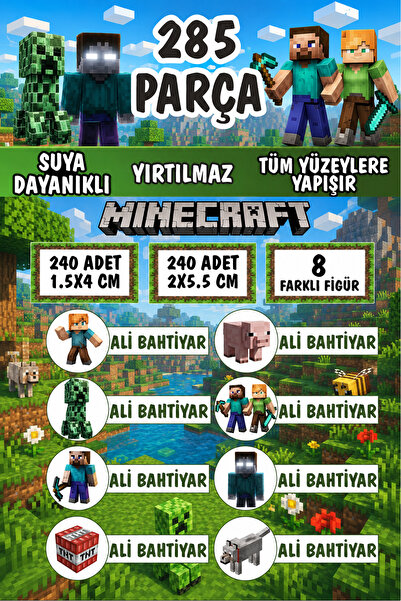 Kt Grup Okul Kalem Defter Etiketi Minecraft Temalı İsimli Etiket 8 Figür 285 ...