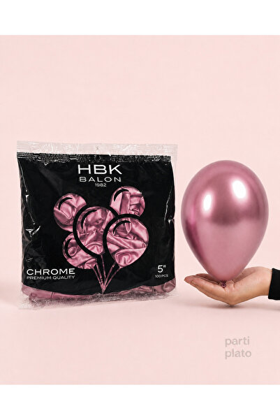 HBK Balon 5 İnç Krom Lateks Pembe (Pink) Balon (100'lü Paket) - Dekorasyonunu...