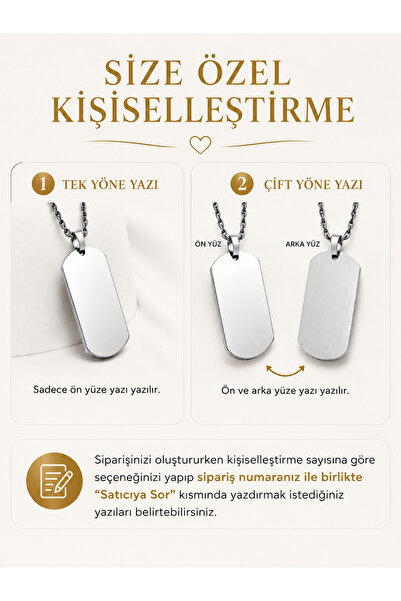 Satürn Silver Kuyumculuk Çelik İsimli Asker Künyesi Modeli Unisex Kolye