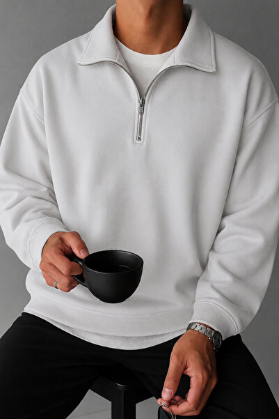 GHASSY CO Ghassy Co. Men's Polo Collar Oversize Half Zipper Sweatshirt