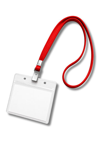 excarpin Red Neck Strap Lanyard Metal Clip-On Name Badge Holder and Clear Car...